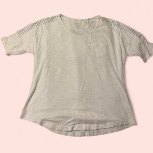 Chico's Light Cream Short Sleeve Top with Studded Shoulders